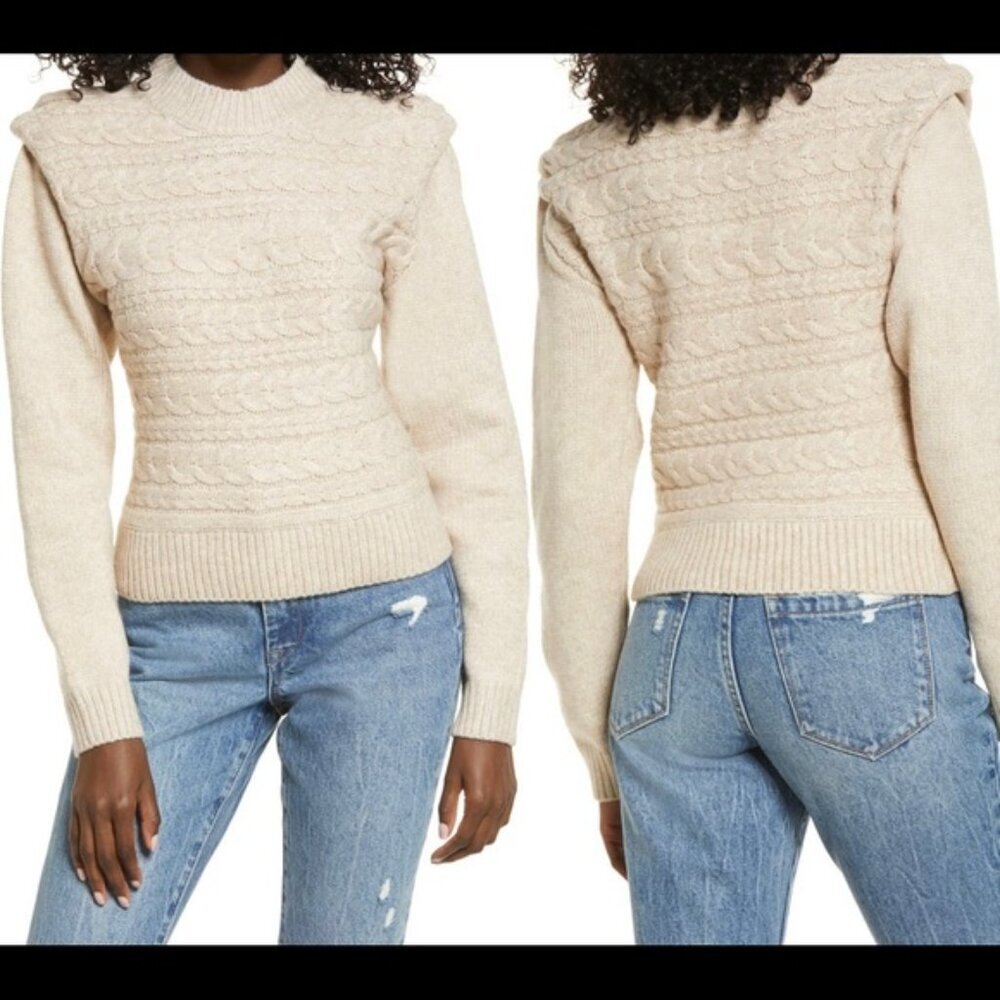 Blank NYC Cable Knit Shoulder Pad Sweater Size Medium NWT
